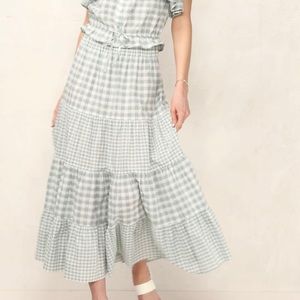 Lauren Conrad Green Gingham Midi Skirt